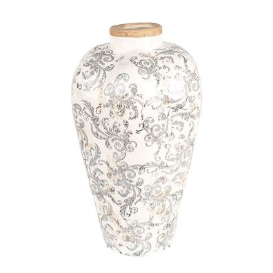 Clayre & Eef Vase Ø 24x40 cm Beige Grau Keramik Blumen (Gr. Ø 24x40 cm)