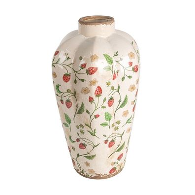 Clayre & Eef Vase Ø 21x35 cm Beige Rot Keramik Erdbeeren (Gr. Ø 21x34 cm)