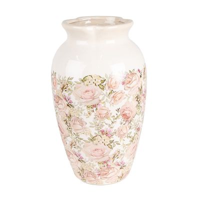 Clayre & Eef Vase Ø 21x37 cm Beige Rosa Keramik Rosen (Gr. Ø 21x37 cm)