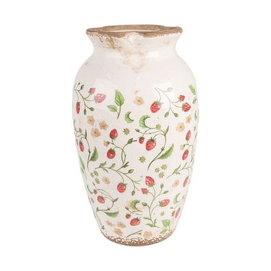 Clayre & Eef Vase Ø 21x37 cm Beige Rot Keramik Erdbeeren (Gr. Ø 21x37 cm)