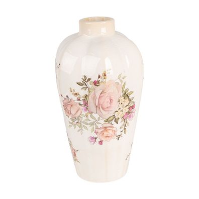 Clayre & Eef Vase Ø 17x30 cm Beige Rosa Keramik Rosen (Gr. Ø 17x30 cm)