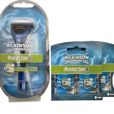 Wilkinson Sword Protector 3 Rasierer + 9er, 17er Rasierklingen OVP Wahlweise