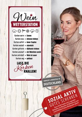 Gilde Wetterstation (Schild), rechteckig, "Wein", Spruch, Aluminium, weiß, VE 6,