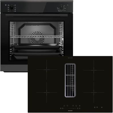 Oranier Backofen Set 9 Funktionen autark Induktionskochfeld 80 cm mit Dunstabzug