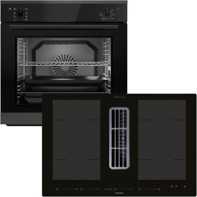 Oranier Backofen Set 9 Funktionen autark & Flächen-Muldenlüfter 80 cm Dunstabzug