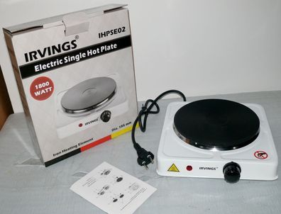 Irvings IHPSE02 Elektro Kochplatte Kochfeld 1800W Party Camping Garten Kochen WH