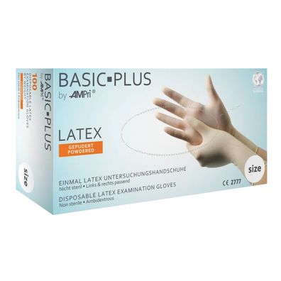 BASIC-PLUS, Latex-Untersuchungshandschuh, gepudert, weiß, Gr. L | Box (100 Stück)