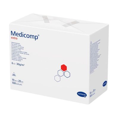 6x Hartmann Medicomp® extra unsterile Vlieskompresse 10 x 20 cm - 100 Stück | Packung