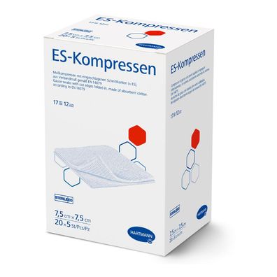 10x Hartmann ES-Kompressen steril, 12-fach, 7,5x7,5 - 5 Stück | Packung (100 Stück)