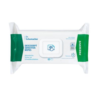 9x Dr. Schumacher Descosept Sensitive Wipes Desinfektionstücher | Packung (60 Tücher)