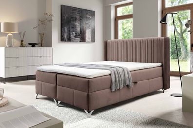 FURNIX Boxspringbett Merisol 180x200 mit Bettkasen und Topper SV4 Braun