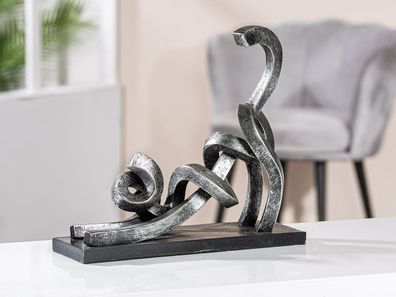 Gilde Skulptur, Katze, "Stretching", Kunstharz, silberfarben, VE 1, L. 10 cm, B