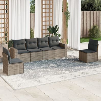 vidaXL 6-tlg. Garten-Sofagarnitur mit Kissen Grau Poly Rattan