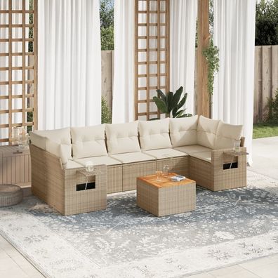 vidaXL 8-tlg. Garten-Sofagarnitur mit Kissen Beige Poly Rattan