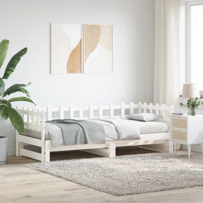 vidaXL Tagesbett Ausziehbar Weiß 2x(90x200) cm Massivholz Kiefer