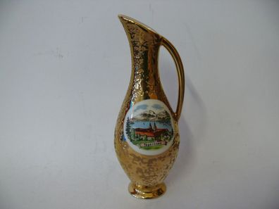 Andenken Vase mit Tegernsee Ansicht Echt Gold Malerei Henkelvase