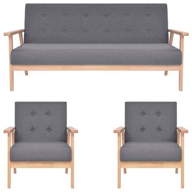 vidaXL 3-tlg. Sofagarnitur Stoff Dunkelgrau