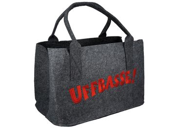 Gilde Tasche, "UFFBASSE!", Schriftzug, Filz, grau, VE 4, L. 26 cm, B. 40 cm, H