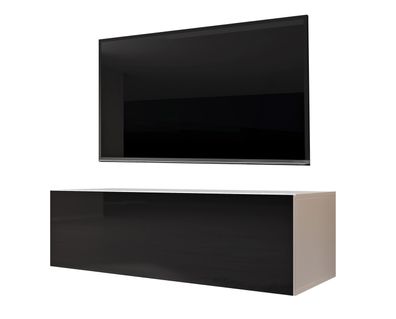 FURNIX TV Hängeboard ZALVO 100 cm Lowboard TV-Schrank Weiß Schwarz glänzend