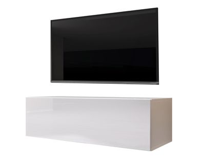 FURNIX TV Hängeboard ZALVO 100 cm Lowboard TV-Schrank modern Weiß glänzend