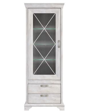 Vitrine Kasimir 5 Pinie weiß 78x210x48 cm Glasvitrine LED-Beleuchtung