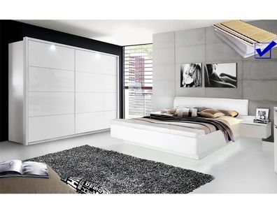 Schlafzimmer Sophie 20D weiß teils Hochglanz Bett komplett Schrank LED