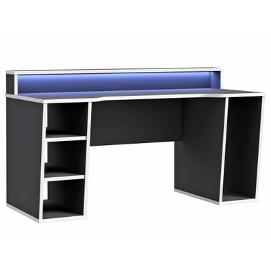 Gamingtisch Anouk 3 Schwarz/Weiß 160x92x72 cm LED Bürotisch PC-Tisch