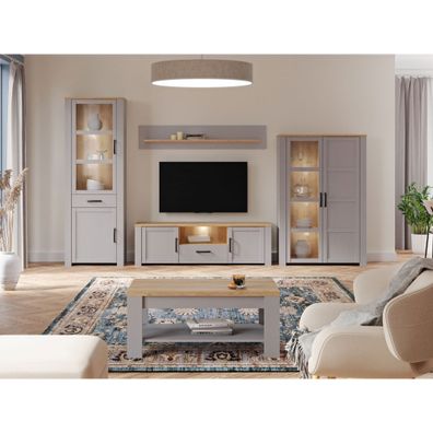 Wohnzimmer Bonar 33 Grey Oak 5-teilig Vitrine Sideboard Couchtisch