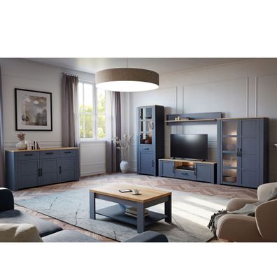 Wohnzimmer Bonar 33 Navy Oak 5-teilig Vitrine Sideboard Couchtisch