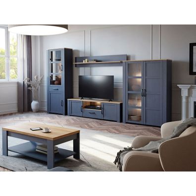 Wohnzimmer Bonar 35 Navy Oak 6-teilig Vitrine Sideboard Couchtisch