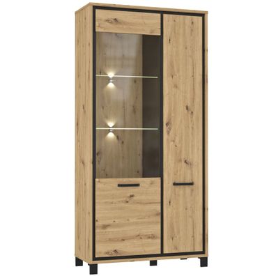 Vitrine Trace 13 Artisan Eiche 102x209x42 cm LED Wohnzimmer Esszimmer