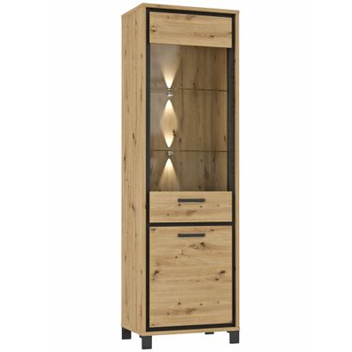 Vitrine Trace 14 Artisan Eiche 65x209x42 cm LED Wohnzimmer Esszimmer