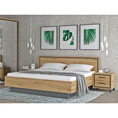 Schlafzimmer Trace 82 Artisan Eiche 3-teilig Doppelbett Nachttisch