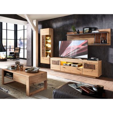 Wohnzimmer Marian 33 Artisan Eiche 4-teilig Hängevitrine Sideboard LED