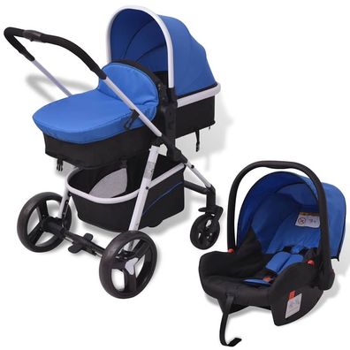 vidaXL 3-in-1 Kinderwagen Aluminium Blau und Schwarz