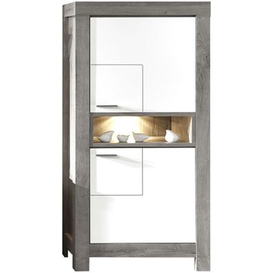 Vitrine Grita 3L weiß 76x160x42 cm Vitrinenschrank Glasvitrine LED