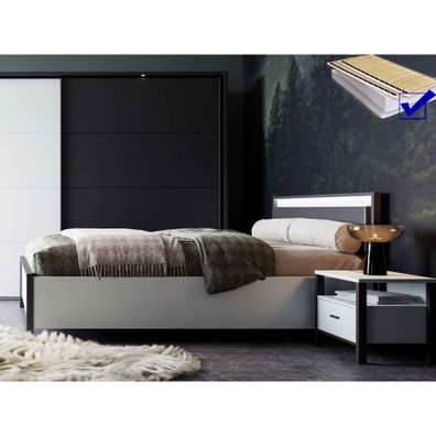 Schlafzimmer Rouven 12K Secret Grey schwarz 7-teilig Rost Matratze LED