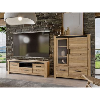 Wohnwand Cayden 20 Mauvella Oak 275x144x42 cm 2-teilig Lowboard