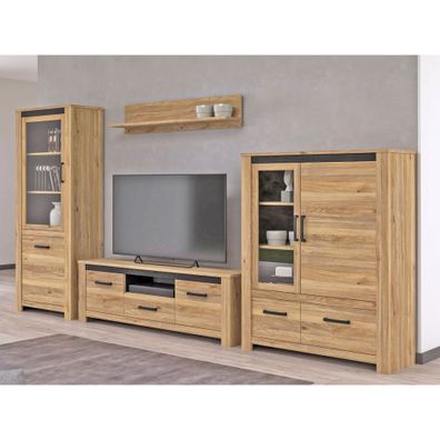 Wohnwand Cayden 25 Mauvella Oak 355x220x42 cm 4-teilig Lowboard