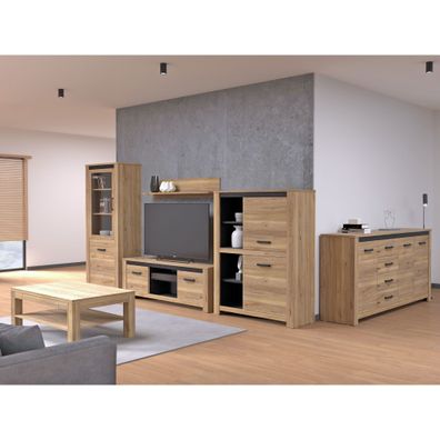 Wohnzimmer Cayden 30 Mauvella Oak 6-teilig Lowboard Highboard Vitrine