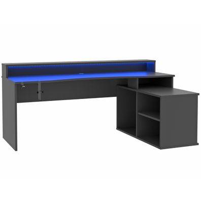 Gamingtisch Anouk 8 Schwarz 200x94x129 cm LED Bürotisch PC-Tisch