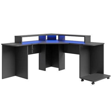 Gamingtisch Anouk 10 Schwarz 160x92x160 cm LED Bürotisch PC-Tisch