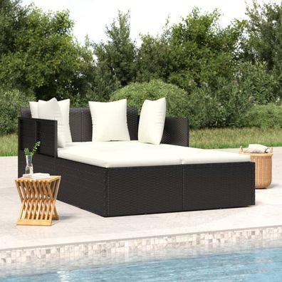 vidaXL Sonnenliege mit Kissen Schwarz 182x118x63 cm Poly Rattan