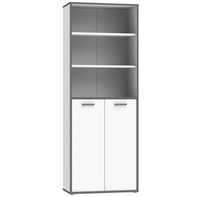 Regalschrank Keijo 4 Weiß Wolfram Grey 85x227x42 cm Büroschrank Büro