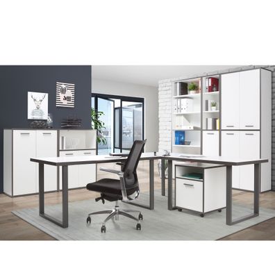 Arbeitszimmer Keijo 21 Weiß Wolfram Grey 9-teilig Bürozimmer Büro