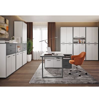 Arbeitszimmer Keijo 22 Weiß Wolfram Grey 7-teilig Bürozimmer Büro