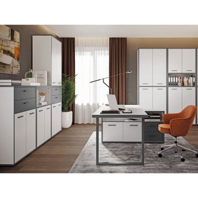 Arbeitszimmer Keijo 23 Weiß Wolfram Grey 6-teilig Bürozimmer Büro