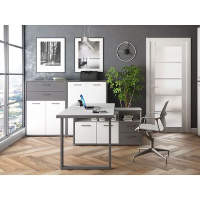 Arbeitszimmer Keijo 27 Weiß Wolfram Grey 3-teilig Bürozimmer Büro