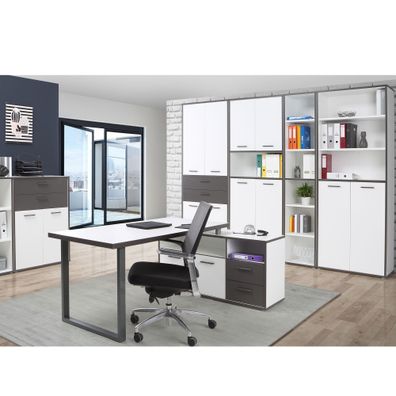 Arbeitszimmer Keijo 29 Weiß Wolfram Grey 6-teilig Bürozimmer Büro