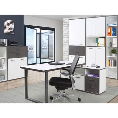 Arbeitszimmer Keijo 31 Weiß Wolfram Grey 5-teilig Bürozimmer Büro